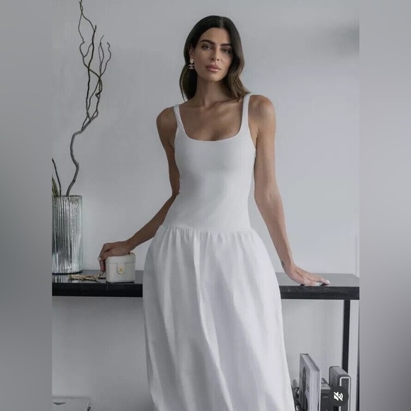 Zara balloon drop waist mixed media white dress - Picture 5 of 10
